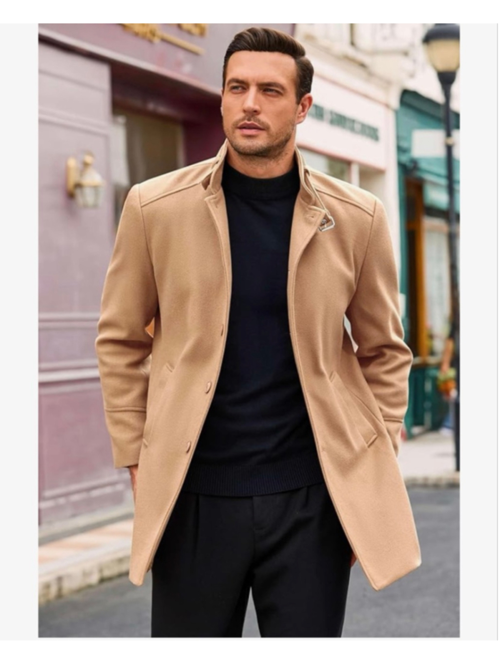NEW Mens Trench Coat Stand Collar Slim Fit Single Breasted Pea Coat 2X